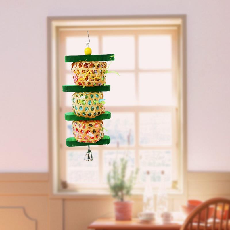 HKM-216915 Rattan Woven Wooden Bird Toy for Parrots - Gnawing Skewers Cage Accessory