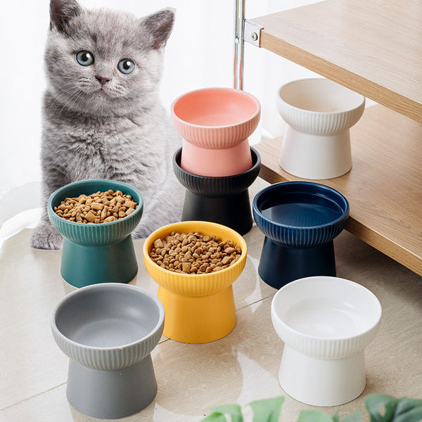 HKM-2169661 High Foot Ceramic Cat Bowl - 300ml Capacity for Food and Water