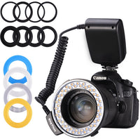 HKM-217043 Ring Flash with LCD Display for Macro Photography - Adjustable Brightness, 8 Adapter Rings, 4 Color Diffusers