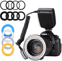 HKM-217043 Ring Flash with LCD Display for Macro Photography - Adjustable Brightness, 8 Adapter Rings, 4 Color Diffusers