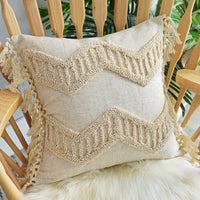 HKM-217043 Tufted and Looped Cotton Pillowcases – Fringed Long Waist Cushion Covers in Multiple Sizes
