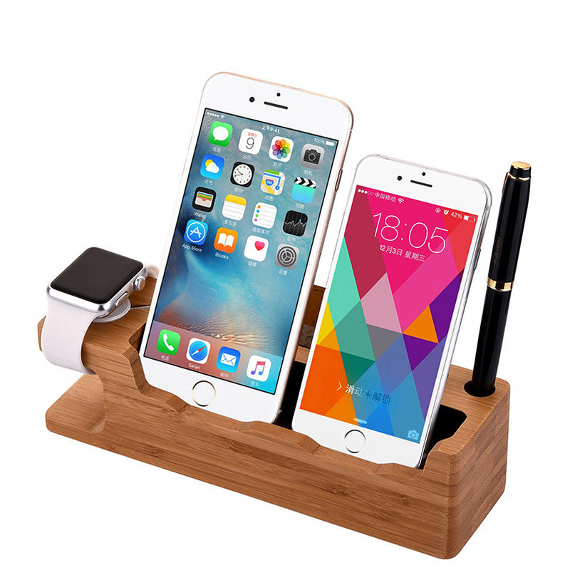 HKM-217043 Wooden Phone Charging Station in Carbonized Bamboo, 220 x 65 x 60mm