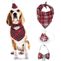 HKM-2171069 Christmas Triangle Pet Bib with Santa Deer Print - Durable Fabric Dog Scarf for Holiday Wear