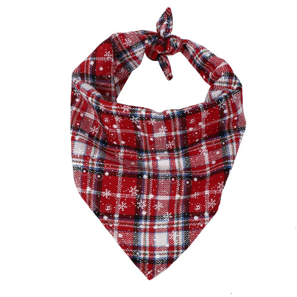 HKM-2171069 Christmas Triangle Pet Bib with Santa Deer Print - Durable Fabric Dog Scarf for Holiday Wear