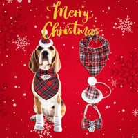 HKM-2171069 Christmas Triangle Pet Bib with Santa Deer Print - Durable Fabric Dog Scarf for Holiday Wear