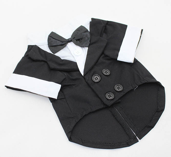 HKM-2171837 Big Dog Dress with Bow Tie - Stylish Cotton Puppy Suit in Black, Gray, Sky Blue, and Red Brown Sizes XS to XL