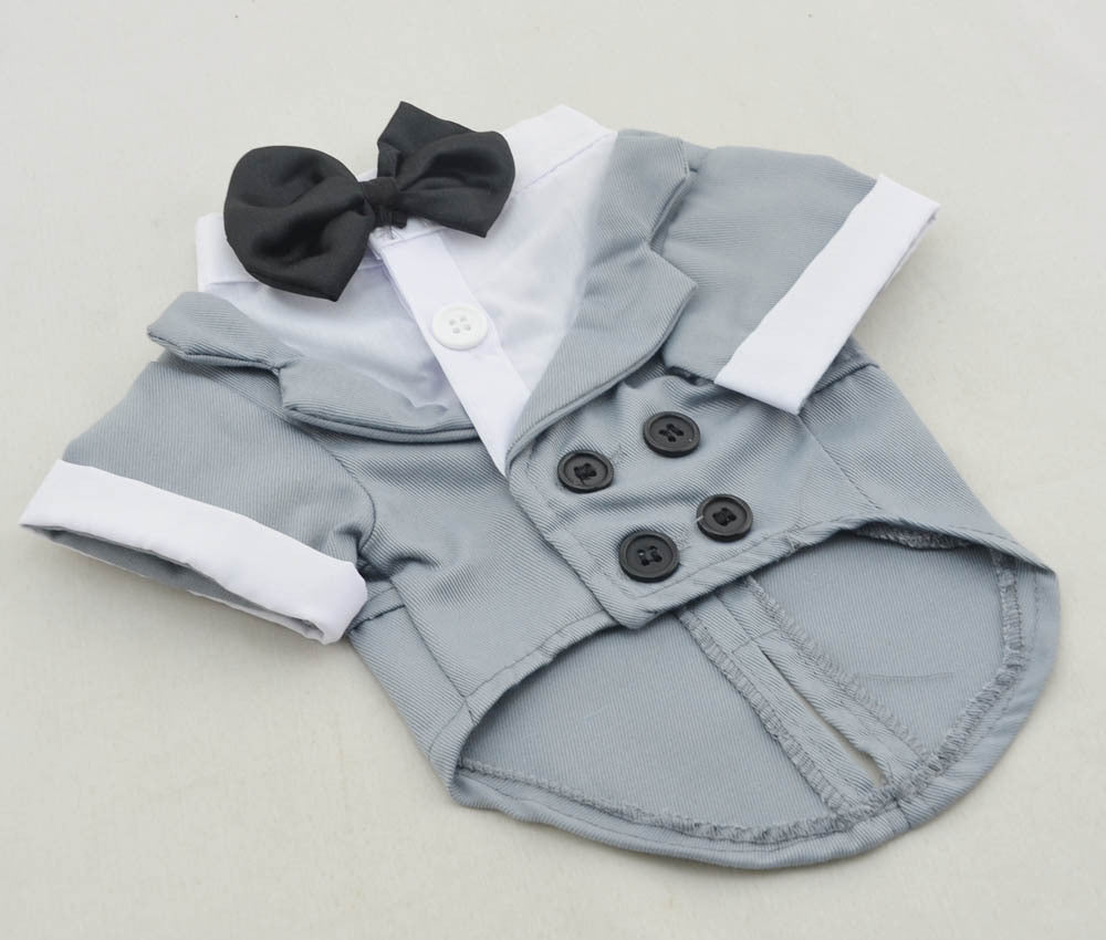 HKM-2171837 Big Dog Dress with Bow Tie - Stylish Cotton Puppy Suit in Black, Gray, Sky Blue, and Red Brown Sizes XS to XL