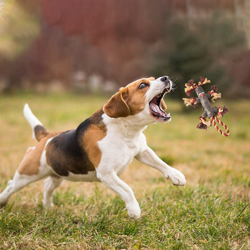 HKM-2172093 Durable Rope and Rubber Training Toy for Large Dogs - Tree Branch Style with Knot and Ball Design