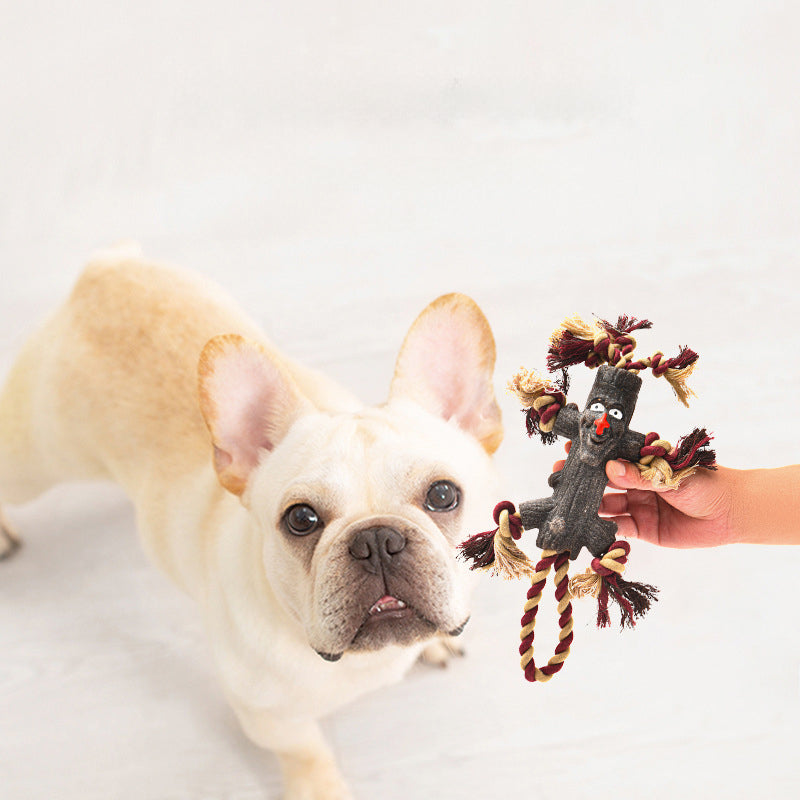 HKM-2172093 Durable Rope and Rubber Training Toy for Large Dogs - Tree Branch Style with Knot and Ball Design