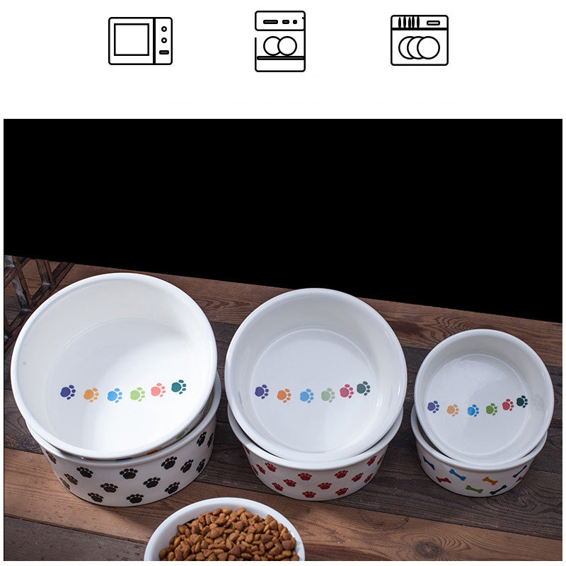 HKM-2173629 Ceramic Round Pet Bowl - Dishwasher and Microwave Safe, 10-10.9cm Diameter