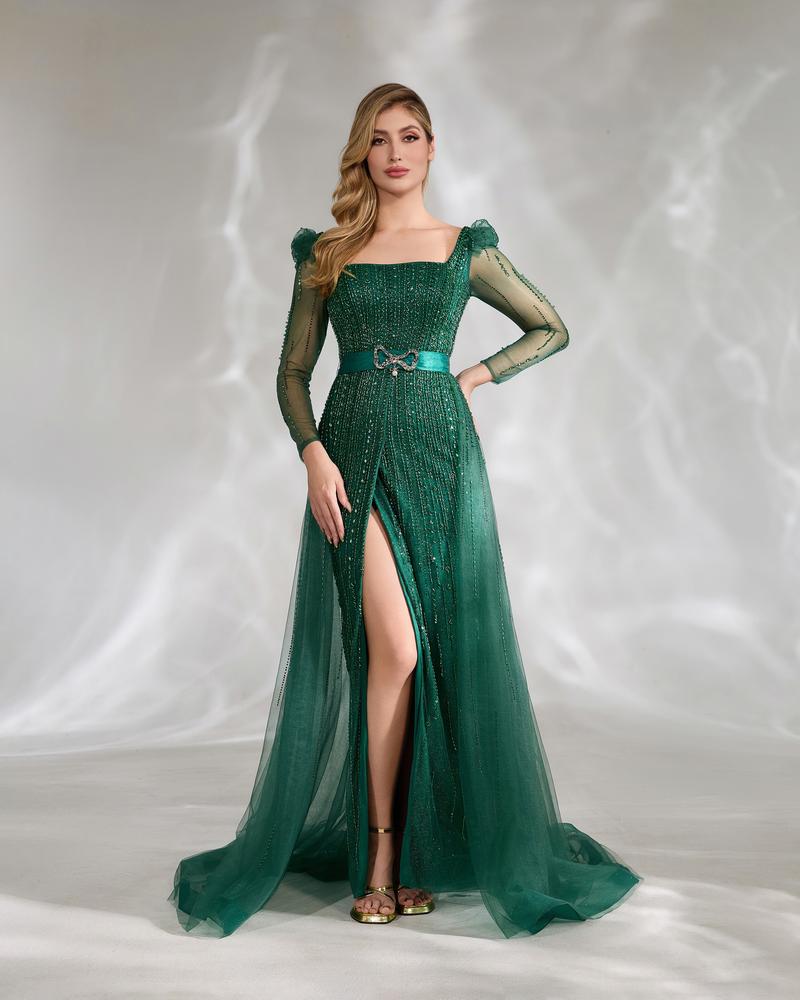 HKM-217363 Elegant Green Evening Dress for Women - Model EZ25039