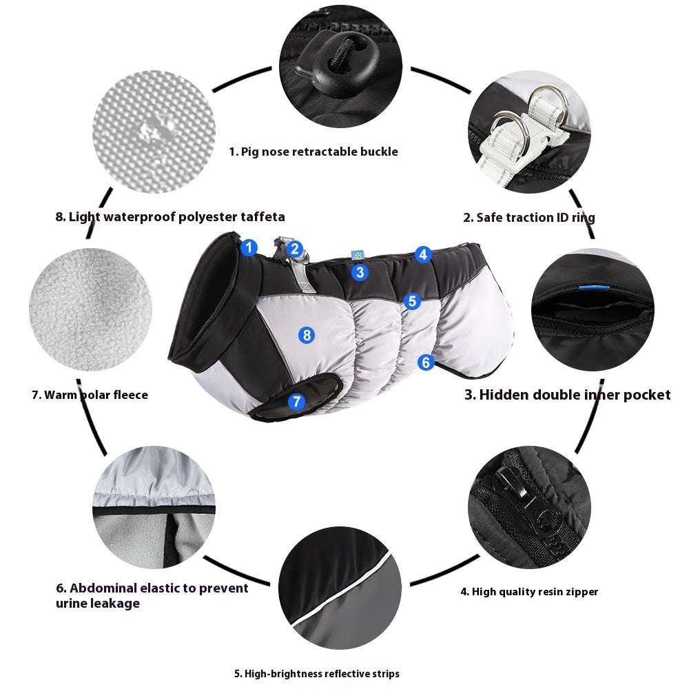 HKM-2174013 Reflective Waterproof Winter Clothes for Pets - Available in Black, Blue, Red, Rose Red, Sizes XL to 6XL