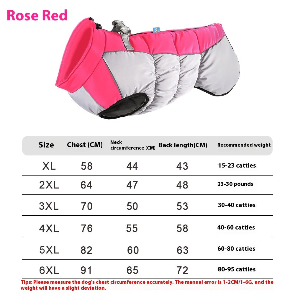 HKM-2174013 Reflective Waterproof Winter Clothes for Pets - Available in Black, Blue, Red, Rose Red, Sizes XL to 6XL