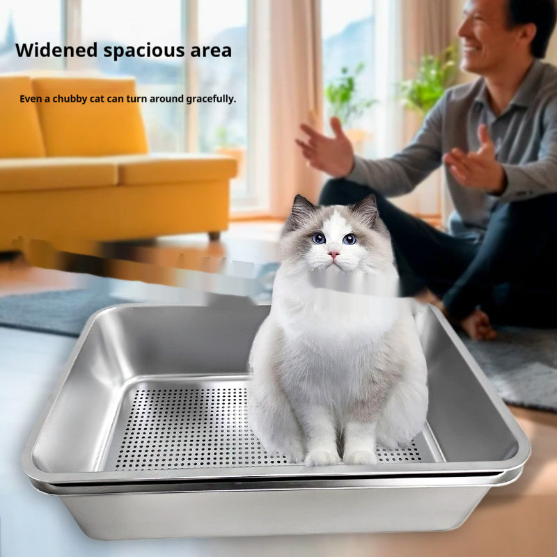 HKM-2174909 Extra Large Leak-Proof Cat Litter Box with Detachable Sand Leakage Basin - Ideal for Cats and Kittens