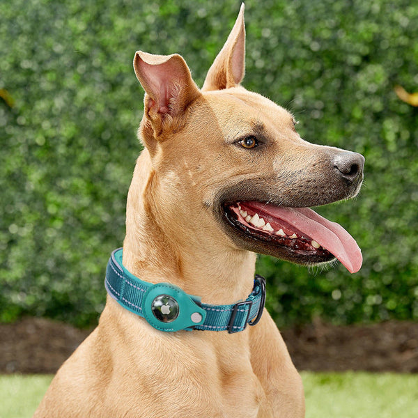 HKM-2175421 Pet Tracker Collar Cover for Apple AirTag - Adjustable Reflective Nylon for Medium to Large Dogs (M-XL)