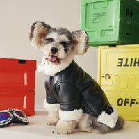 HKM-2177597 Cozy Black Fur Dog Coat for Autumn and Winter - Thick PU Cotton Fabric