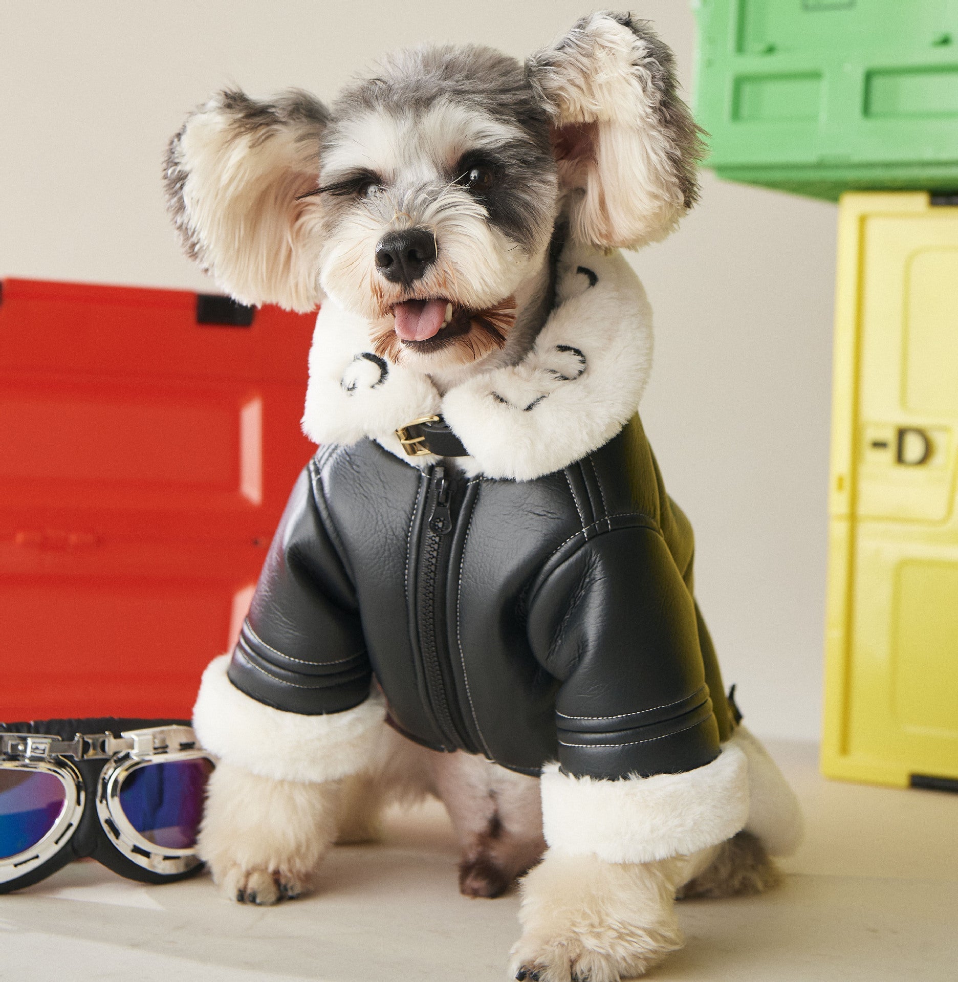 HKM-2177597 Cozy Black Fur Dog Coat for Autumn and Winter - Thick PU Cotton Fabric