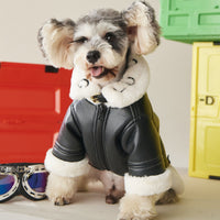 HKM-2177597 Cozy Black Fur Dog Coat for Autumn and Winter - Thick PU Cotton Fabric