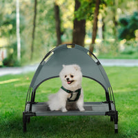 HKM-2177853 Elevated Pet Bed with Canopy for Small Dogs, UV Protection Shade, Gray Outdoor Dog Cot