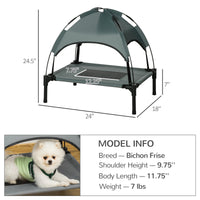 HKM-2177853 Elevated Pet Bed with Canopy for Small Dogs, UV Protection Shade, Gray Outdoor Dog Cot