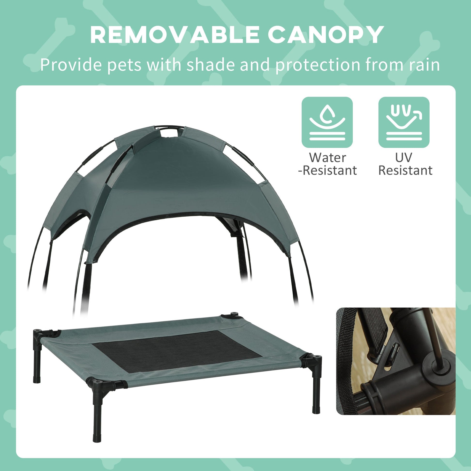 HKM-2177853 Elevated Pet Bed with Canopy for Small Dogs, UV Protection Shade, Gray Outdoor Dog Cot