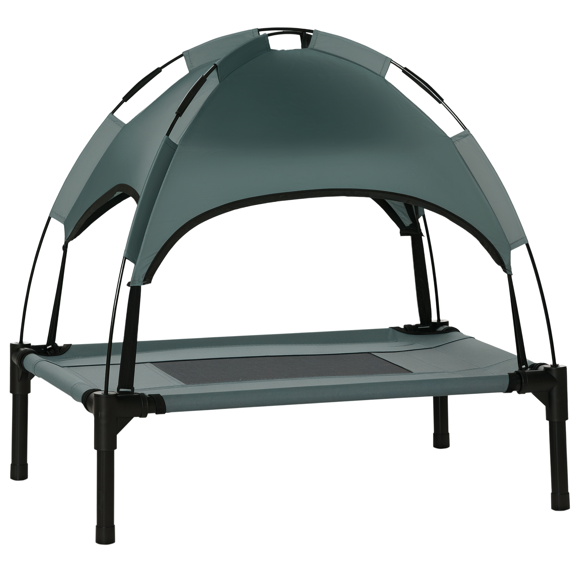 HKM-2177853 Elevated Pet Bed with Canopy for Small Dogs, UV Protection Shade, Gray Outdoor Dog Cot