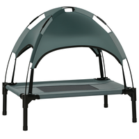 HKM-2177853 Elevated Pet Bed with Canopy for Small Dogs, UV Protection Shade, Gray Outdoor Dog Cot