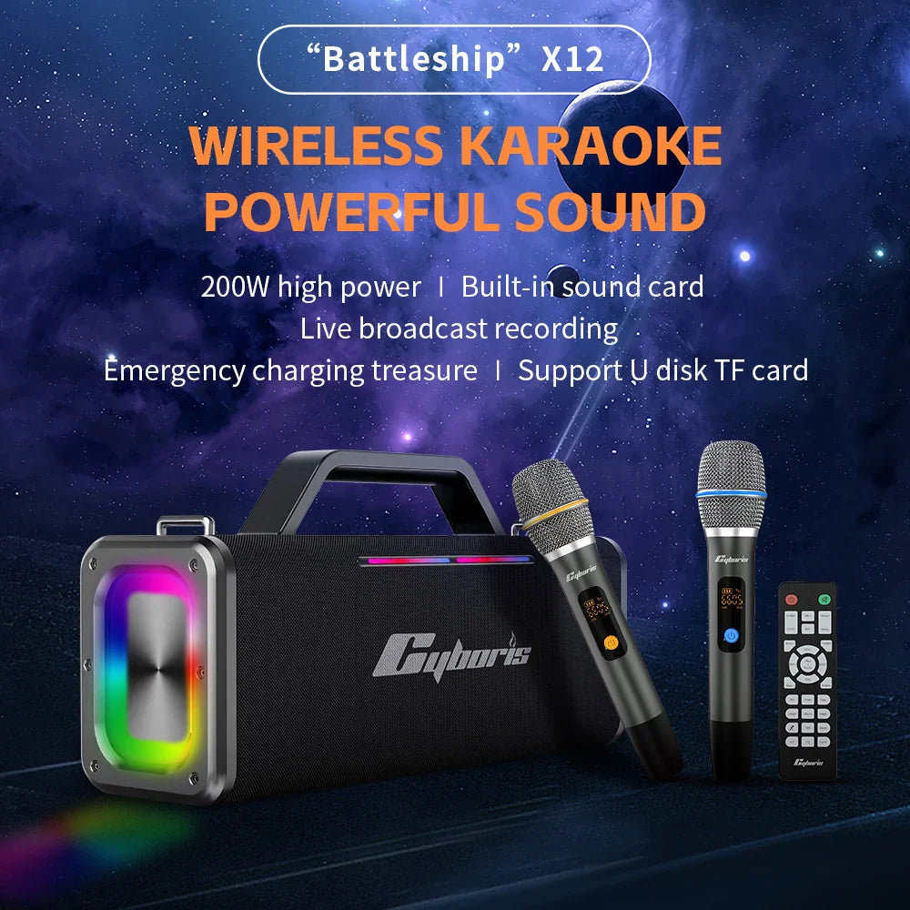 HKM-217811 X12 200W Portable Subwoofer Speaker with Wireless Microphone Support for Outdoor Karaoke