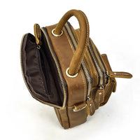 HKM-217875 Retro Crazy Horse Leather Waist Bag for Men - Waterproof Messenger Shoulder Bag in Light/Dark Brown