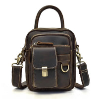 HKM-217875 Retro Crazy Horse Leather Waist Bag for Men - Waterproof Messenger Shoulder Bag in Light/Dark Brown