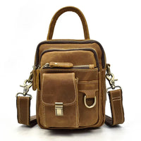HKM-217875 Retro Crazy Horse Leather Waist Bag for Men - Waterproof Messenger Shoulder Bag in Light/Dark Brown