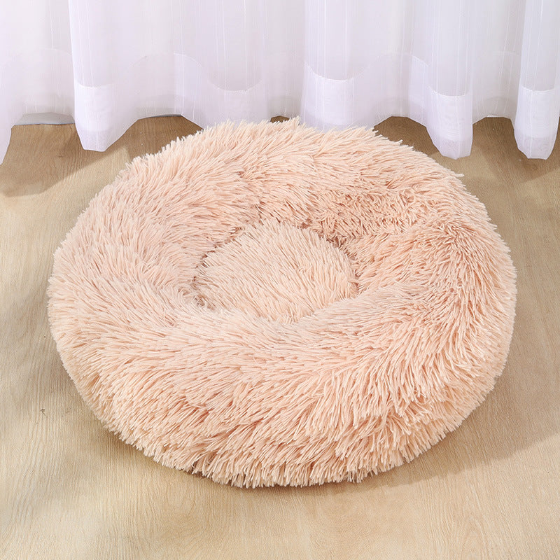HKM-2179261 Cozy Plush Round Cat and Dog Bed Shelter with Anti-Slip Base