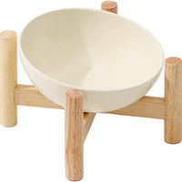 HKM-2179389 Elevated Ceramic Cat Bowl with Wooden Stand for Food and Water, Anti-Slip Design, Easy to Clean