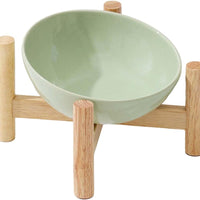 HKM-2179389 Elevated Ceramic Cat Bowl with Wooden Stand for Food and Water, Anti-Slip Design, Easy to Clean