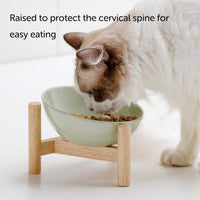 HKM-2179389 Elevated Ceramic Cat Bowl with Wooden Stand for Food and Water, Anti-Slip Design, Easy to Clean