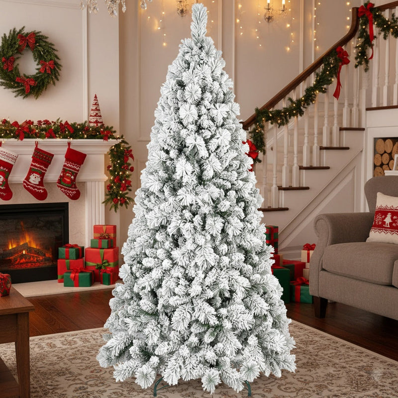 HKM-217939 Snow-Flocked 4FT Christmas Tree with 350 Tips, Easy Setup, and Stable Metal Stand for Holiday Decor
