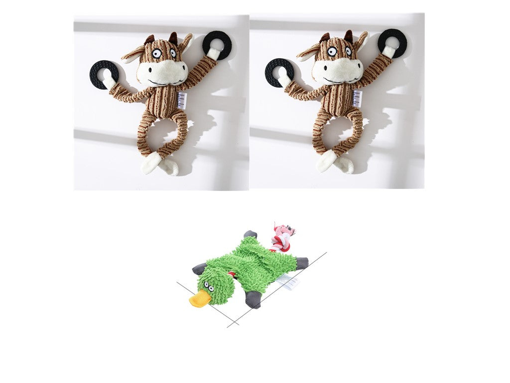 HKM-2180029 Donkey Shape Chew Toy for Dogs - Plush Corduroy Squeaky Molar Training Toy