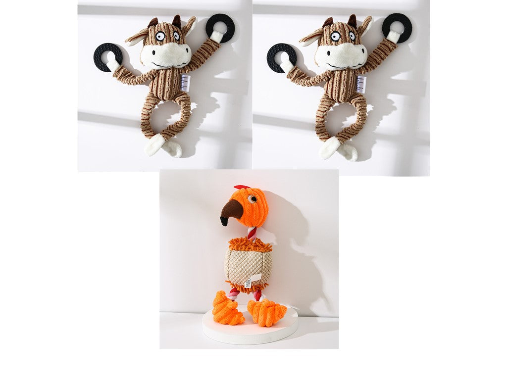 HKM-2180029 Donkey Shape Chew Toy for Dogs - Plush Corduroy Squeaky Molar Training Toy