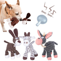 HKM-2180029 Donkey Shape Chew Toy for Dogs - Plush Corduroy Squeaky Molar Training Toy