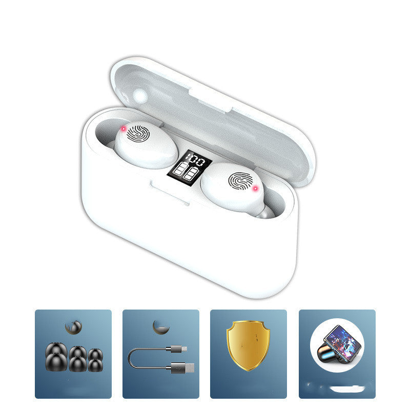 HKM-218003 Wireless Bluetooth Headset F9 with Touch Digital Display and Stereo Sound, Supports NFC, Voice Control, and Multi-Point Connection