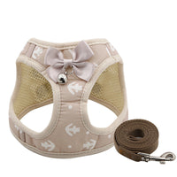 HKM-2180669 Adjustable Cat Harness and Leash Set with Bowtie - Comfortable Tuxedo Style for Kittens and Puppies - Five Color Options - Durable Nylon and Polyester