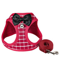 HKM-2180669 Adjustable Cat Harness and Leash Set with Bowtie - Comfortable Tuxedo Style for Kittens and Puppies - Five Color Options - Durable Nylon and Polyester