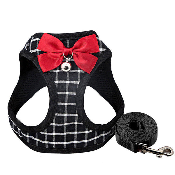 HKM-2180669 Adjustable Cat Harness and Leash Set with Bowtie - Comfortable Tuxedo Style for Kittens and Puppies - Five Color Options - Durable Nylon and Polyester