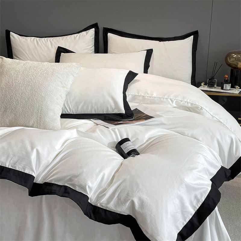 HKM-218131 Modern Solid Color Pure Cotton Four-Piece Fitted Bed Sheet Set