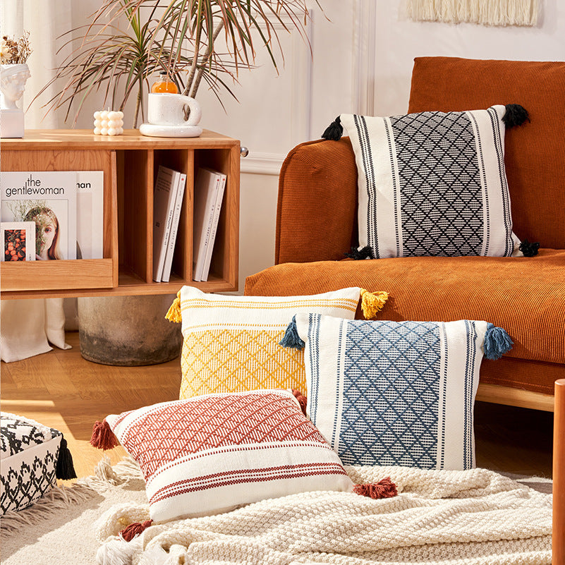 HKM-218195 Geometric Striped Woven Jacquard Cushion Cover in Vibrant Colors - 45x45cm