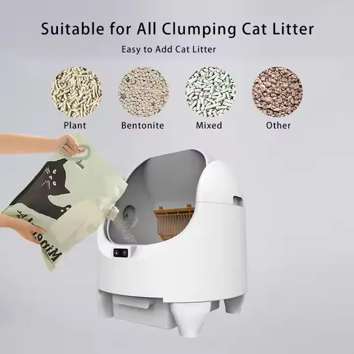 HKM-218259 Automatic Self-Cleaning Cat Litter Box with Odor Control, Large Capacity, Comfortable Design, Eco-Friendly Plastic Material.