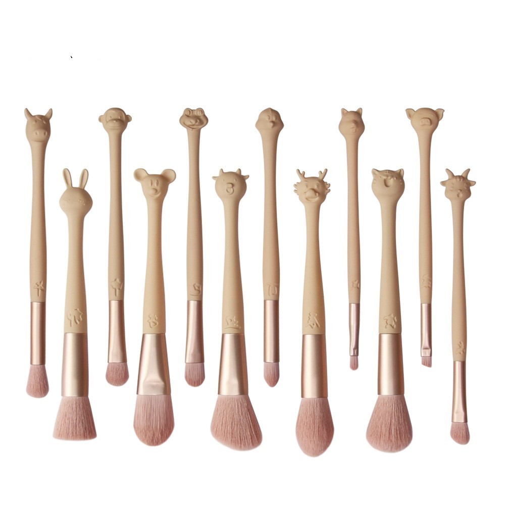 HKM-218387 12-Piece Makeup Brush Set with Pink Storage Bag - Soft Microcrystalline Silk Bristles for Flawless Application