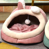 HKM-2185021 All-Season Semi-Closed Pet Nest for Dogs and Cats in Pink Rabbit Color