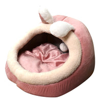 HKM-2185021 All-Season Semi-Closed Pet Nest for Dogs and Cats in Pink Rabbit Color