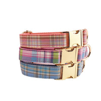 HKM-2186941 Sky Blue Grid Dog Collar and Leash Set with Bow Tie for Small to Medium Dogs